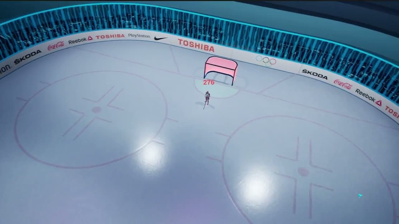 Corner view of the VHL arena with a skater in front of the goal